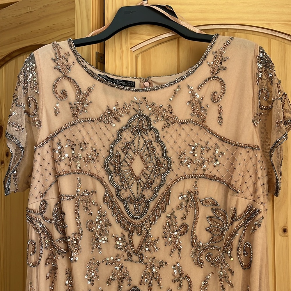 Pisarto Nights sequin ankle length dress, size 14/Large in Blush.